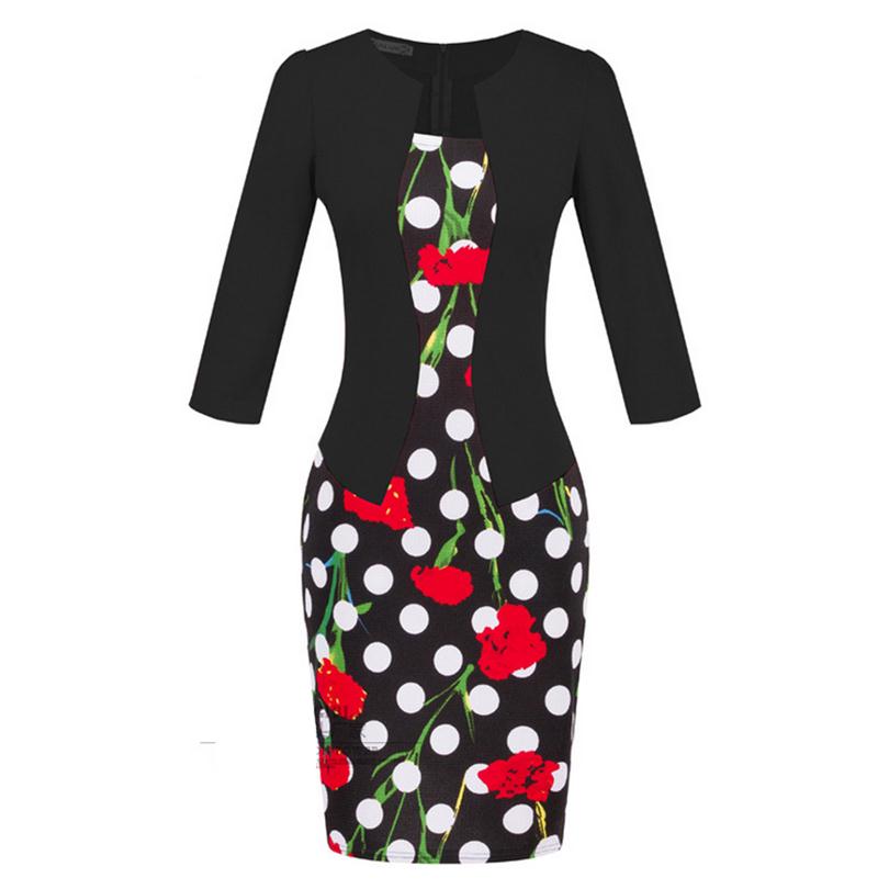 YGYEEG Women Dresses One Piece Patchwork Floral Print Elegant Business Party Formal Office Plus Size Bodycon Pencil Work Dress