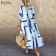 将图片加载到图库查看器,ZANZEA Women Floral Printed Dress Summer Bohemian Beach Sundress Casual O Neck Half Sleeve Party Vestido Loose Kaftan Dresses