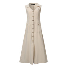 將圖片載入圖庫檢視器 ZANZEA Women V neck Buttons Down Dress Summer Sleeveless Cotton Linen Sundress Casual Sarafans Vestido Party Tanks Dress