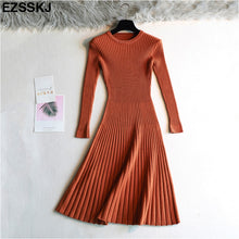 將圖片載入圖庫檢視器 Elegant Long Sleeve OL O Neck Long Sweater Dress Women's Thick Knit Autumn Winter Dress female Slim A line basic dress casual