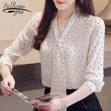 將圖片載入圖庫檢視器 fashion blouse for women 2019 dot wave point chiffon blouse shirt long sleeve women shirts bow V collar office blouse 2491 50
