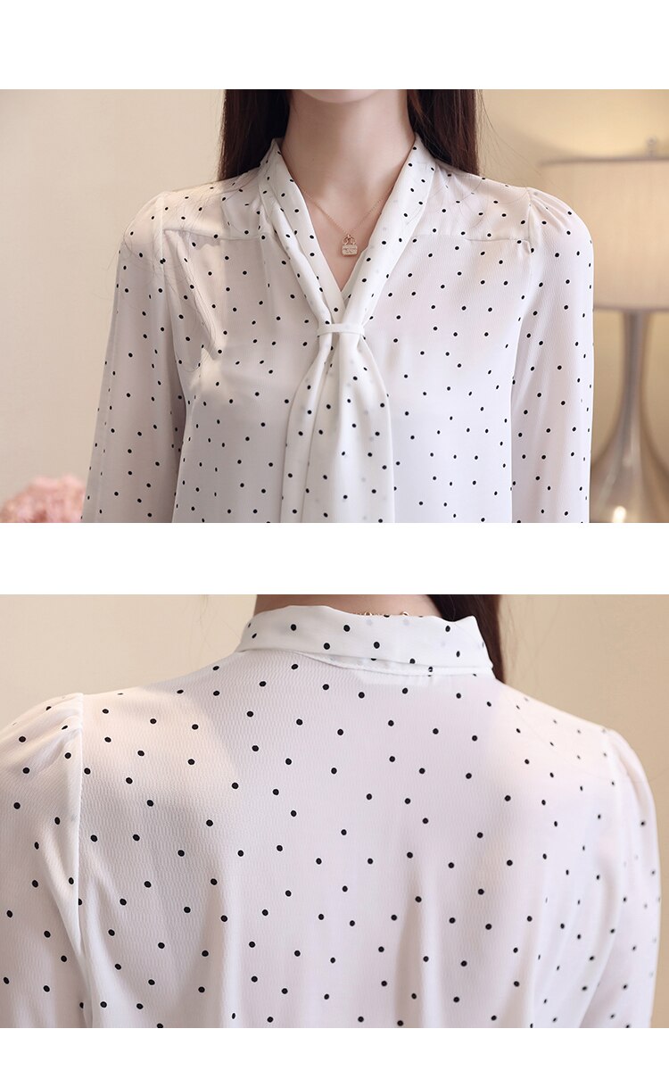 fashion blouse for women 2019 dot wave point chiffon blouse shirt long sleeve women shirts bow V collar office blouse 2491 50