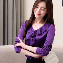 将图片加载到图库查看器,Women's V-neck Collar Office Blouse Women's Chiffon Blouse Shirt Demale Long Sleeve 2355 50