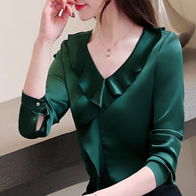 将图片加载到图库查看器,Women's V-neck Collar Office Blouse Women's Chiffon Blouse Shirt Demale Long Sleeve 2355 50