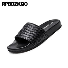 将图片加载到图库查看器,flat soft genuine leather slippers 2019 slides beach luxury summer italian designer shoes men high quality woven sandals slip on