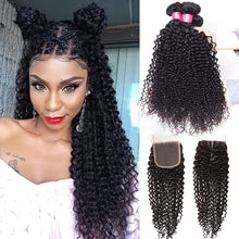 Load image into Gallery viewer, kinky curly bundles with closure brazilian hair weave bundles with closure non remy Peruvian human hair bundles with closure