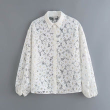 將圖片載入圖庫檢視器 Women's Elegant Floral Embroidery Translucent Blouses Shirts Women Lantern Sleeve Cchic chemise tops LS4142
