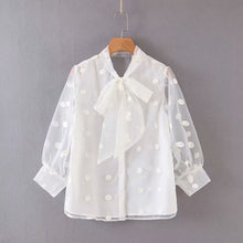 將圖片載入圖庫檢視器 Women's Elegant Stand Collar Polka Dot Blouse Embroidery casual organza blouse shirt women chic perspective white chemise tops LS4077