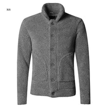 Load image into Gallery viewer, Winter furry jacket men warm plush collar slim casual solid knitwear Mens fur padded new design woolen knitted cardigan F7135