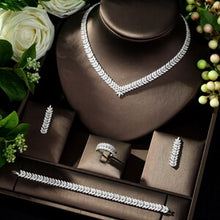 将图片加载到图库查看器,HIBRIDE New luxury Zircon Micro Pave Set Necklace Earrings Bracelet four-piece Women Weeding Jewelry Set Bijoux Femme N-223