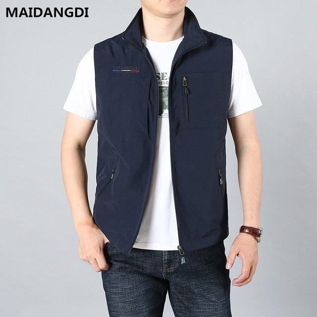 Men's Stand Collar Sleeveless With Pocket jacket Vest