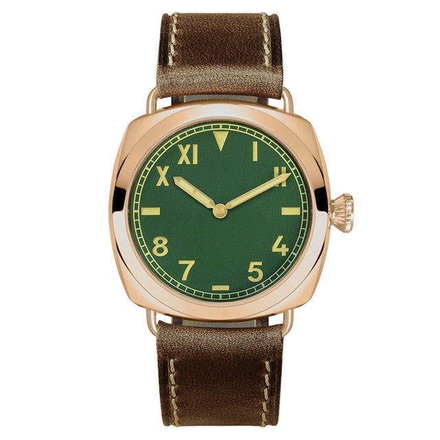 San Martin Vintage Bronze Fashion Simple Automatic Men's Mechanical Watch 200M Water Resistant Holvin Leather Strap Relojes