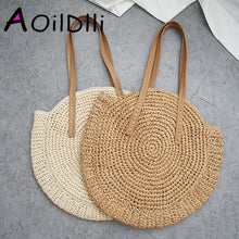 将图片加载到图库查看器,Round Straw Raffia circle Rattan bags