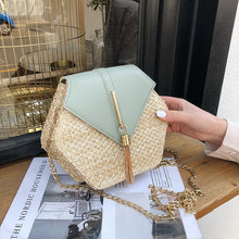 將圖片載入圖庫檢視器 Hexagon Mulit Style Straw+leather Handbag