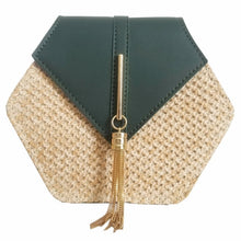將圖片載入圖庫檢視器 Hexagon Mulit Style Straw+leather Handbag