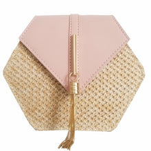 將圖片載入圖庫檢視器 Hexagon Mulit Style Straw+leather Handbag