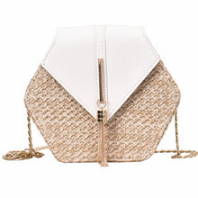 將圖片載入圖庫檢視器 Hexagon Mulit Style Straw+leather Handbag