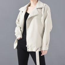 Load image into Gallery viewer, PU Leather Loose Turn-down Collar Zipper Jacket