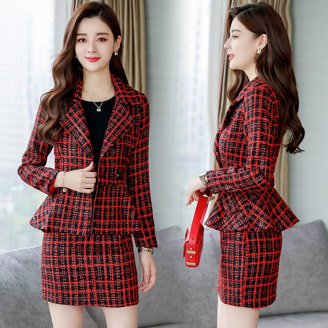 Autumn Dress new women's dress Korean version fashion woolen dress two-piece set of small Hong Kong style material suit dress