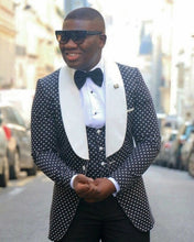 將圖片載入圖庫檢視器 Men Suits Light Navy Blue and Black Groom Tuxedos Shawl Lapel Groomsmen Wedding Best Man ( Jacket+Pants+Bow Tie+Vest ) C684