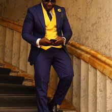 將圖片載入圖庫檢視器 Men Suits Light Navy Blue and Black Groom Tuxedos Shawl Lapel Groomsmen Wedding Best Man ( Jacket+Pants+Bow Tie+Vest ) C684