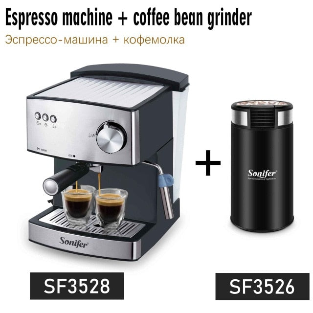 1.6L Electric Espresso Coffee Machine Coffee Grinder 15 Bar Express Electric Foam Coffee Maker Kitchen Appliances 220V Sonifer