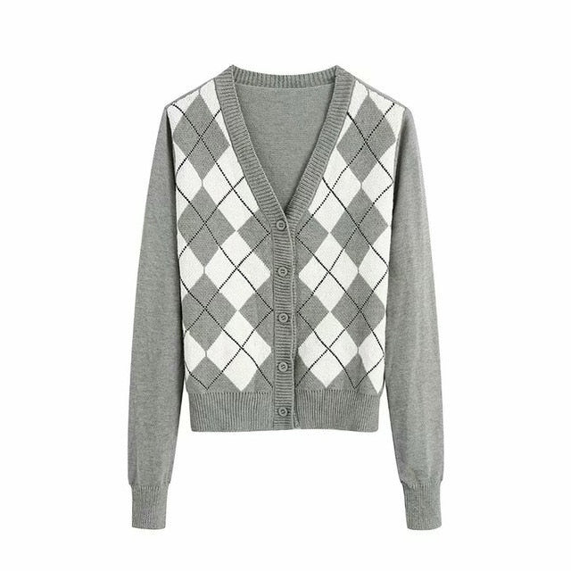 Women's Stylish Geometric Pattern Short Knitted Sweater