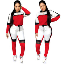 Charger l'image dans la galerie, Kalenmos Tracksuit Women Sets 2 Piece Autumn Mesh Sports Jogger Zip Print  Long Sleeve Hooded Sweatshirt Casual Trouser Suit Set
