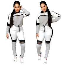 Charger l'image dans la galerie, Kalenmos Tracksuit Women Sets 2 Piece Autumn Mesh Sports Jogger Zip Print  Long Sleeve Hooded Sweatshirt Casual Trouser Suit Set