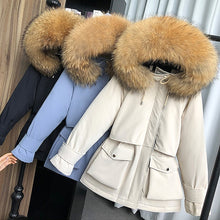 Load image into Gallery viewer, Large Natural Raccoon Fox Fur Hooded Winter Down Coat Women 90% White Duck Down Jacket Thick Warm Parkas Female Outerwear