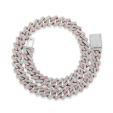 Load image into Gallery viewer, TOPGRILLZ 14mm Miami Prong Set Cuban Chains Necklace For Men Gold Color Hip Hop Jewelry Pink CZ Rapper Necklace