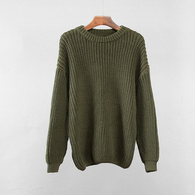 Hirsionsan Women's Korean Knitted Sweater Oversized Warm Female Pullovers Fashion Solid Tops