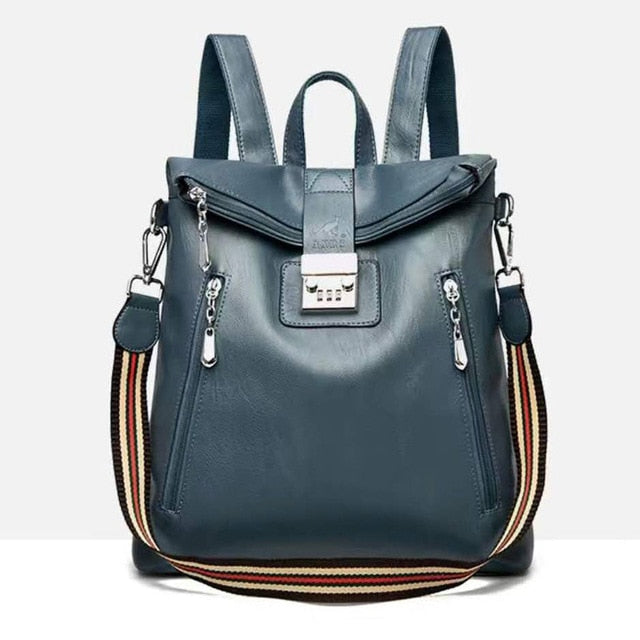 Password Lock Anti-theft Backpack Female High-end Travel Computer Bag Large-Capacity Leather Waterproof Personalized Leather Bag
