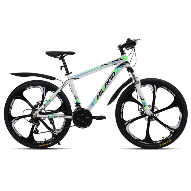 HILAND 26 inch 21 Speed Aluminum Alloy Suspension Bike Double Disc Brake Mountain Bike Bicycle with Service and Free Gifts