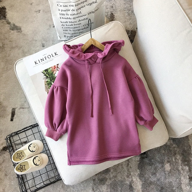 Kids Casual Thick Warm Cute Solid Dress Hoodie Sweater