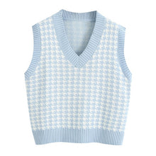 将图片加载到图库查看器,Women Houndstooth Knitted Vest Sweater