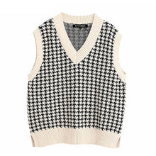 将图片加载到图库查看器,Women Houndstooth Knitted Vest Sweater