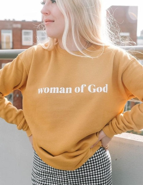 Woman of God Christian Sweater Bible Baptism Personality Yellow Sweater Fashion Pure Cotton Casual Vintage Religion Top