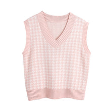 将图片加载到图库查看器,Women Houndstooth Knitted Vest Sweater