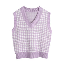 将图片加载到图库查看器,Women Houndstooth Knitted Vest Sweater