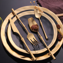 将图片加载到图库查看器,Stainless Steel Cutlery Set Gold Dinnerware Set