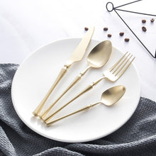 将图片加载到图库查看器,Stainless Steel Cutlery Set Gold Dinnerware Set