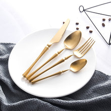 将图片加载到图库查看器,Stainless Steel Cutlery Set Gold Dinnerware Set