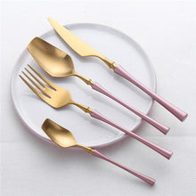 将图片加载到图库查看器,Stainless Steel Cutlery Set Gold Dinnerware Set