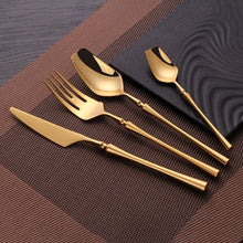 将图片加载到图库查看器,Stainless Steel Cutlery Set Gold Dinnerware Set