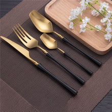 将图片加载到图库查看器,Stainless Steel Cutlery Set Gold Dinnerware Set
