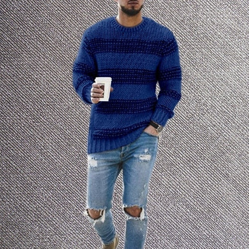 Men's Sweater Autumn Winter Knit Top Stripe Casual Sweater Men Clothing
