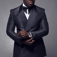 Load image into Gallery viewer, Black Checkered Dots Men Suits with Double Breasted for Wedding Slim Fit Groom Tuxedo Two Piece Set Jacket Pants Fashion