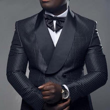 Load image into Gallery viewer, Black Checkered Dots Men Suits with Double Breasted for Wedding Slim Fit Groom Tuxedo Two Piece Set Jacket Pants Fashion