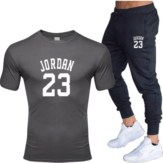 New men's 23 letter printed cotton T-shirt and cotton pants fashion casual T-shirt cotton sports comfort 2-piece jacket